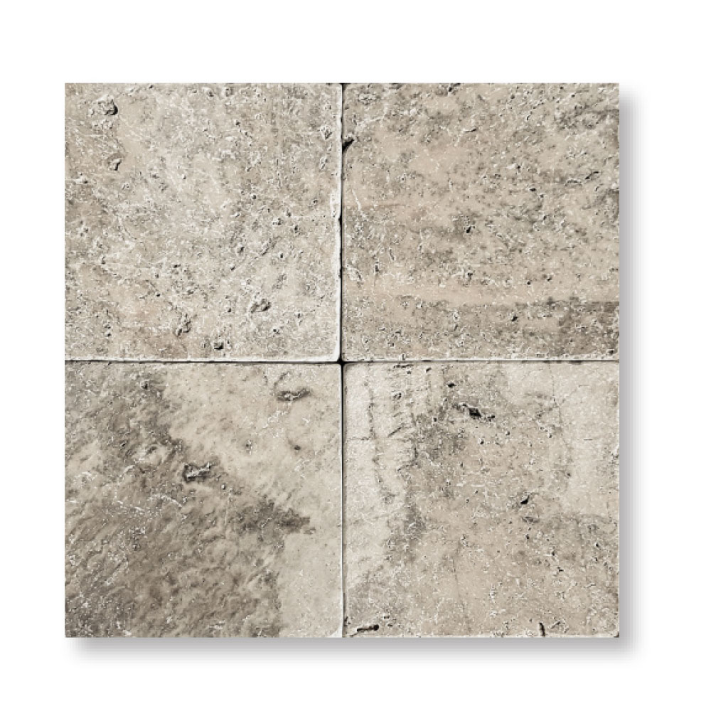 Silver Cream Travertine 3/8x6x6 inch Tumbled Pool Tile